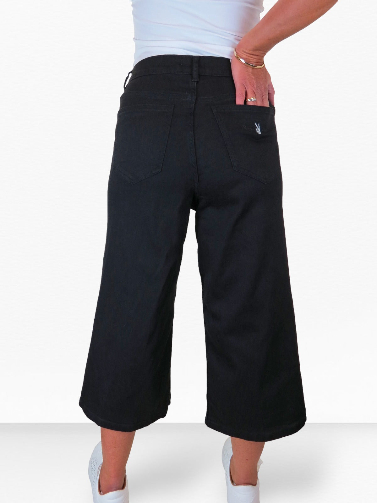 Women's High Waist Wide Leg Denim Culotte Jeans Black