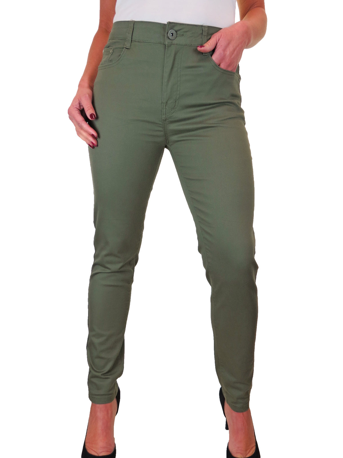 Women's High Waist Coloured Cotton Jeans Khaki Green