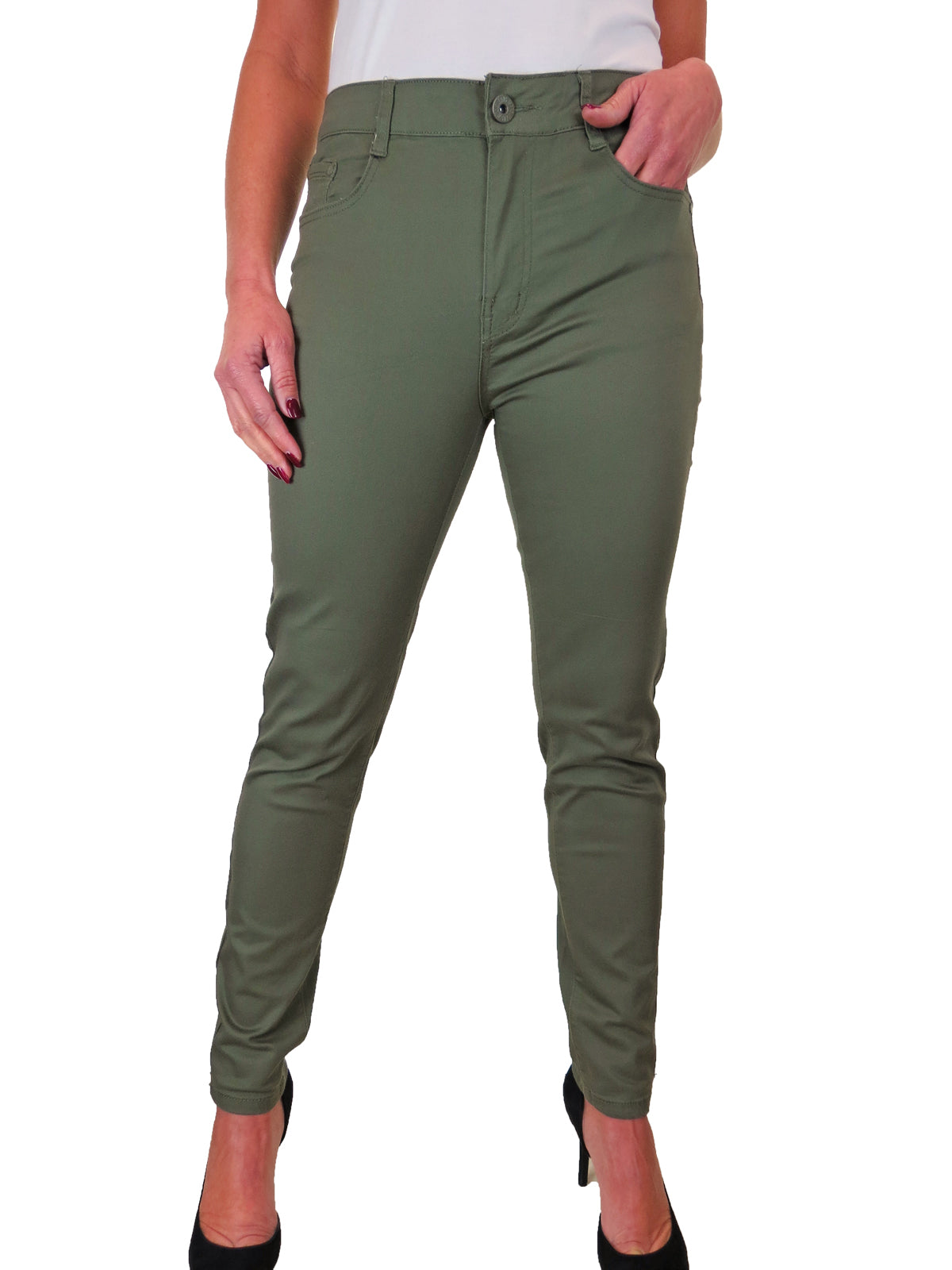 Women's High Waist Coloured Cotton Jeans Khaki Green