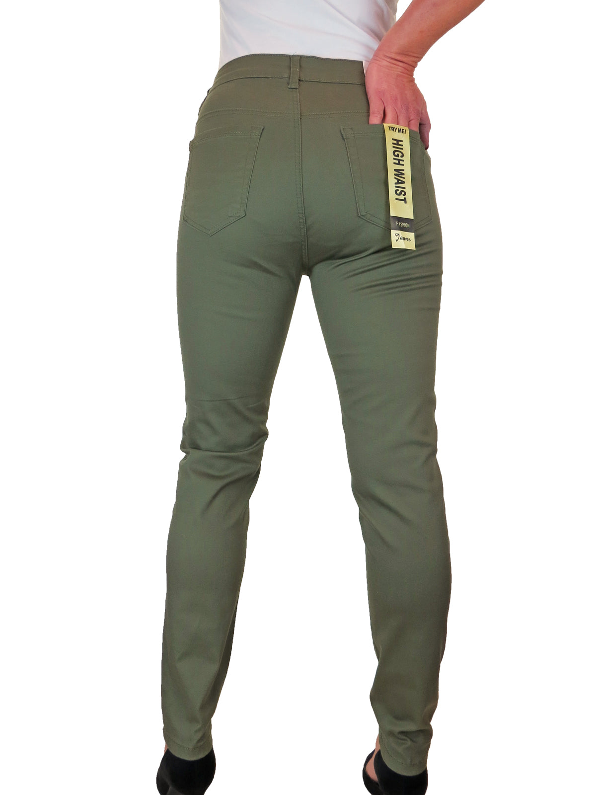 Women's High Waist Coloured Cotton Jeans Khaki Green