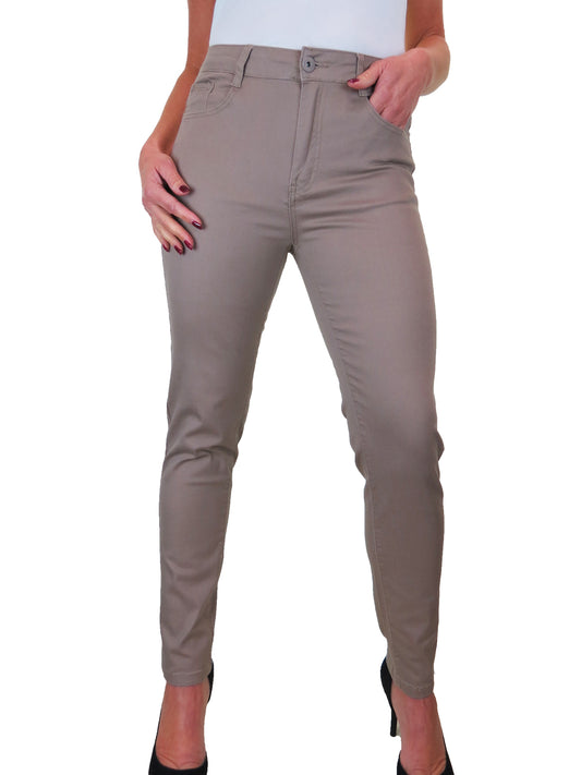 Women's High Waist Coloured Cotton Jeans Taupe Brown