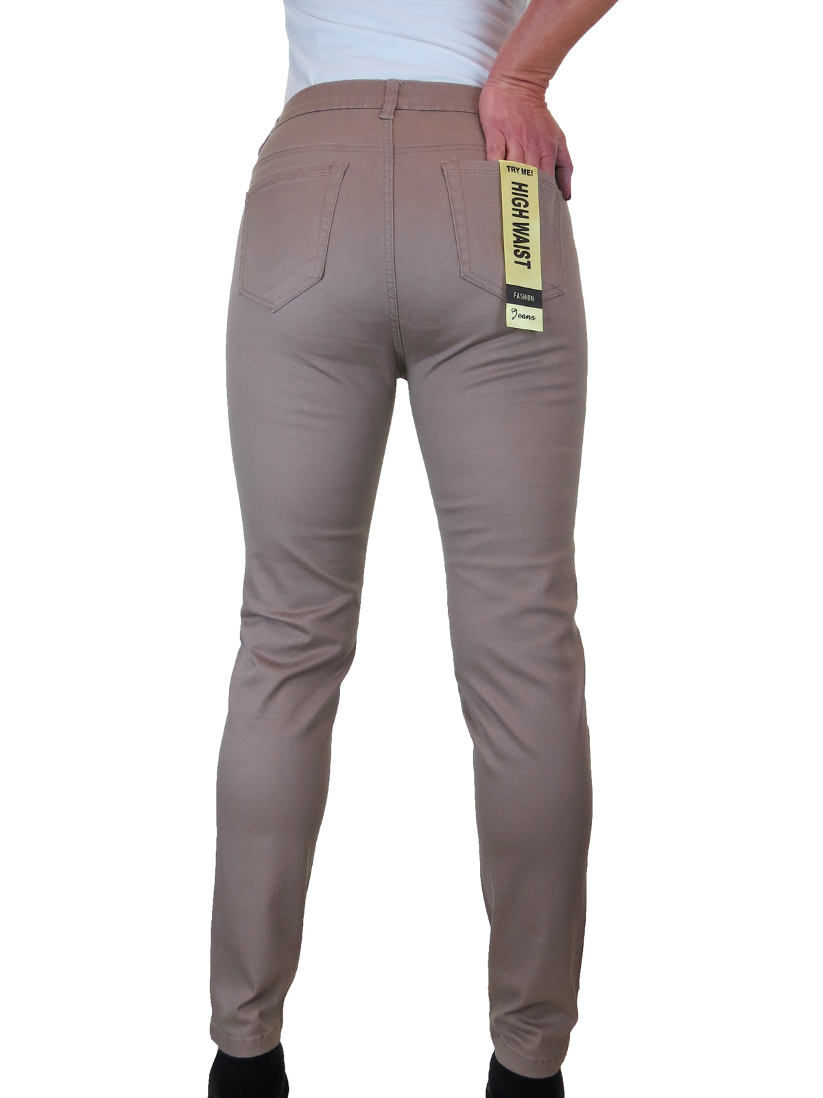 Women's High Waist Coloured Cotton Jeans Taupe Brown