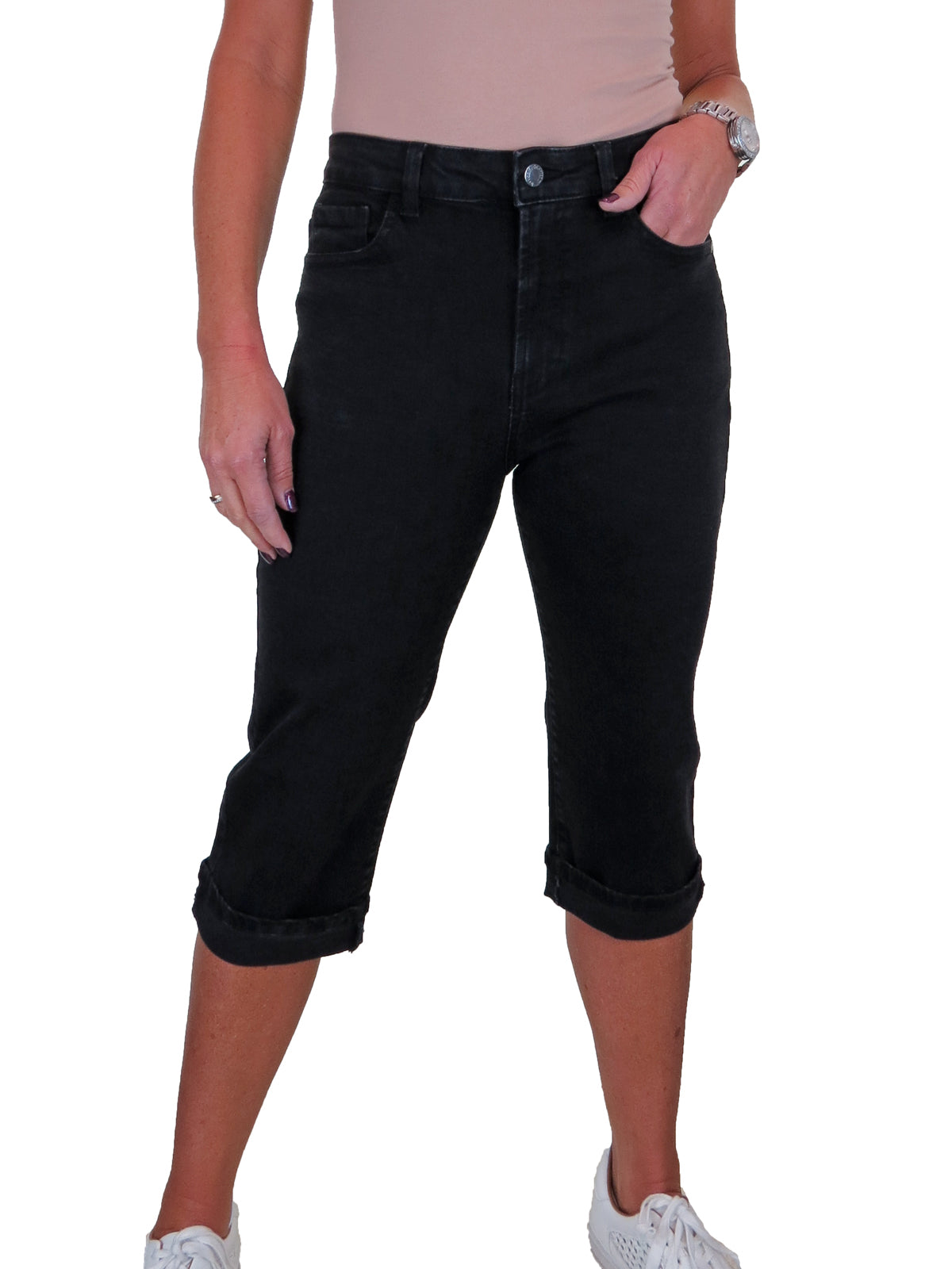 Women's Cropped Stretch Denim Slim Fit Capri Jeans Black