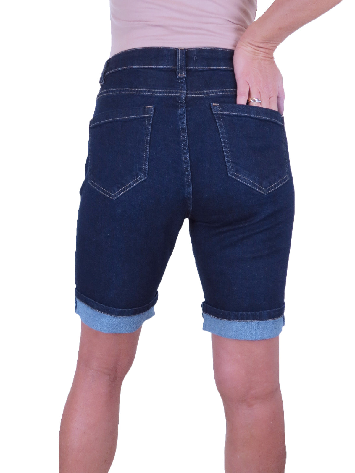 Women's High Waist Slim Denim Bermuda Denim Shorts Indigo Dark Blue