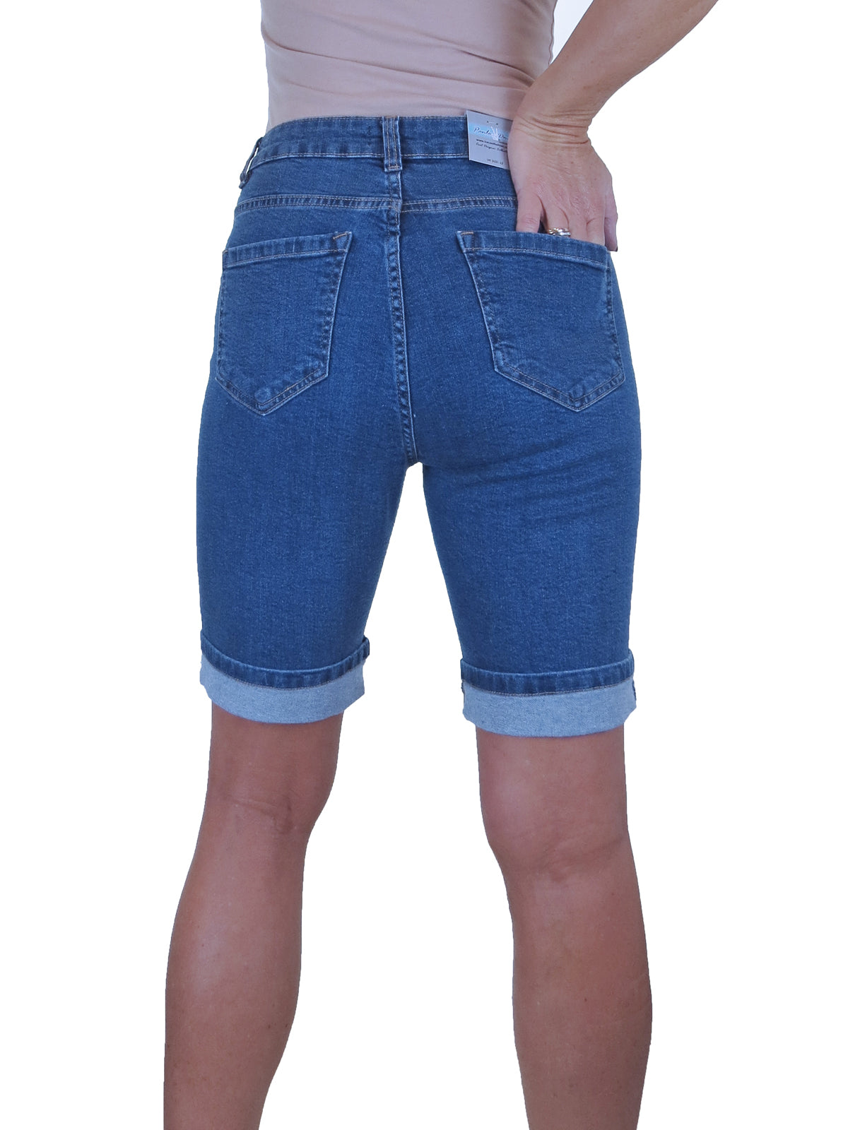 Women's High Waist Slim Denim Bermuda Denim Shorts Medium Blue Fade