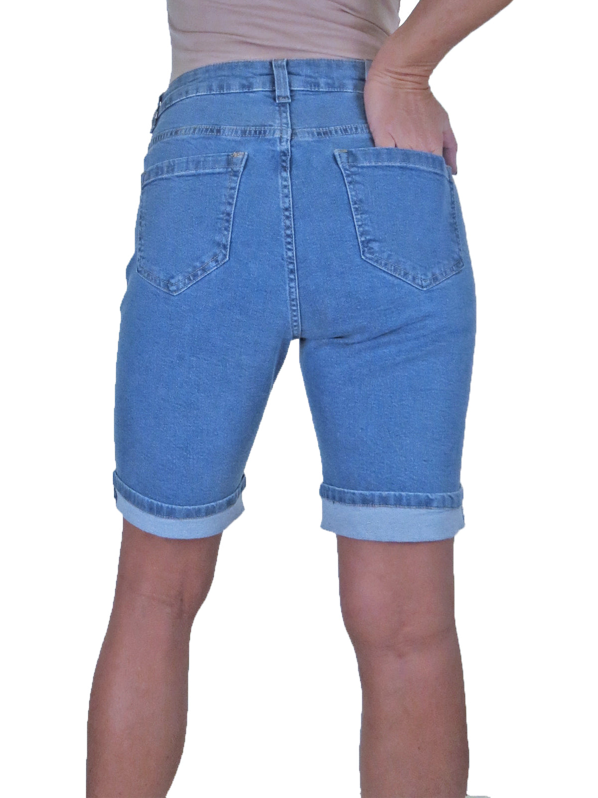 Women's High Waist Slim Denim Bermuda Denim Shorts Light Blue Fade