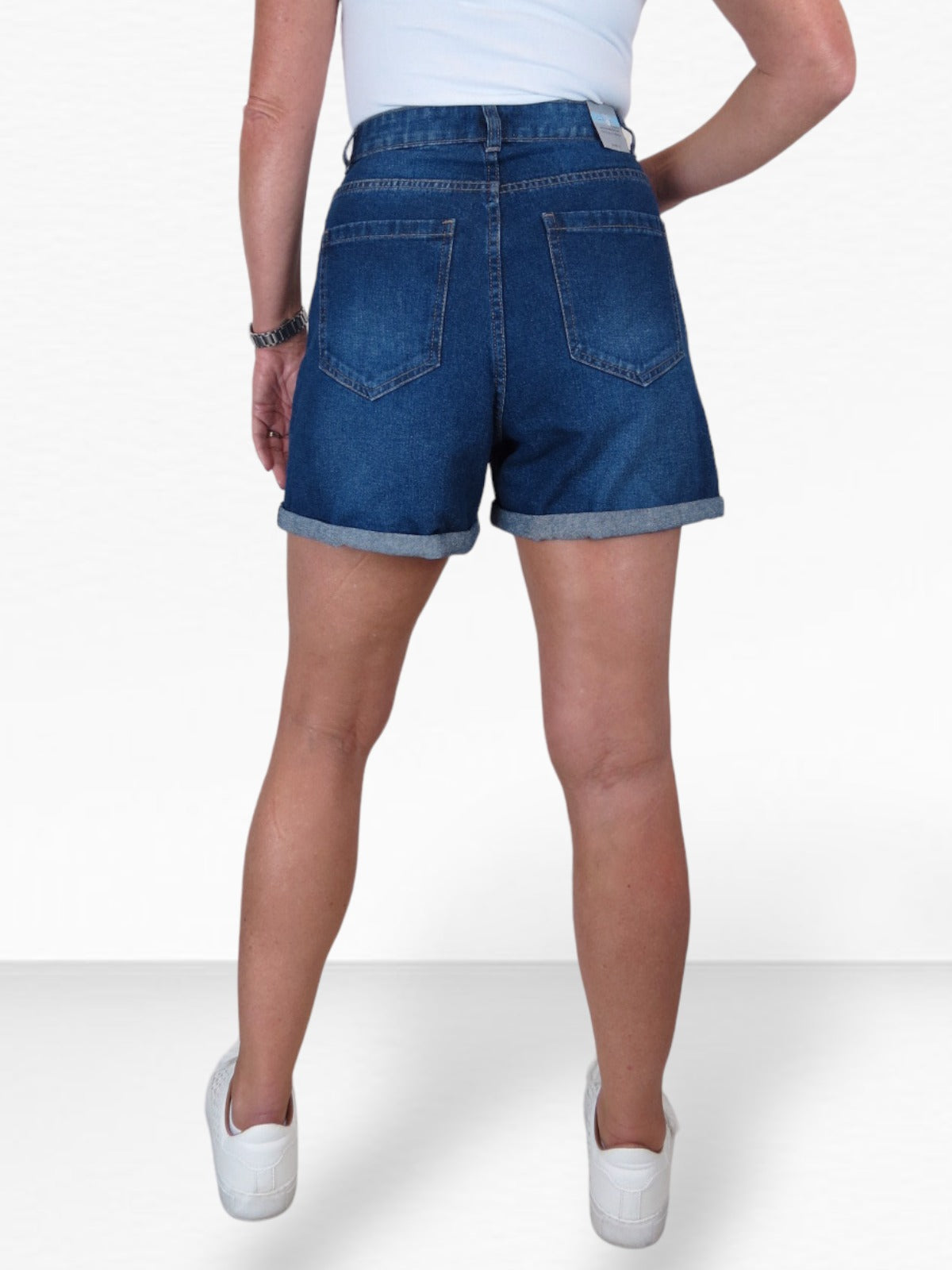 Women's High Waist Denim Mom Shorts Dark Blue Faded