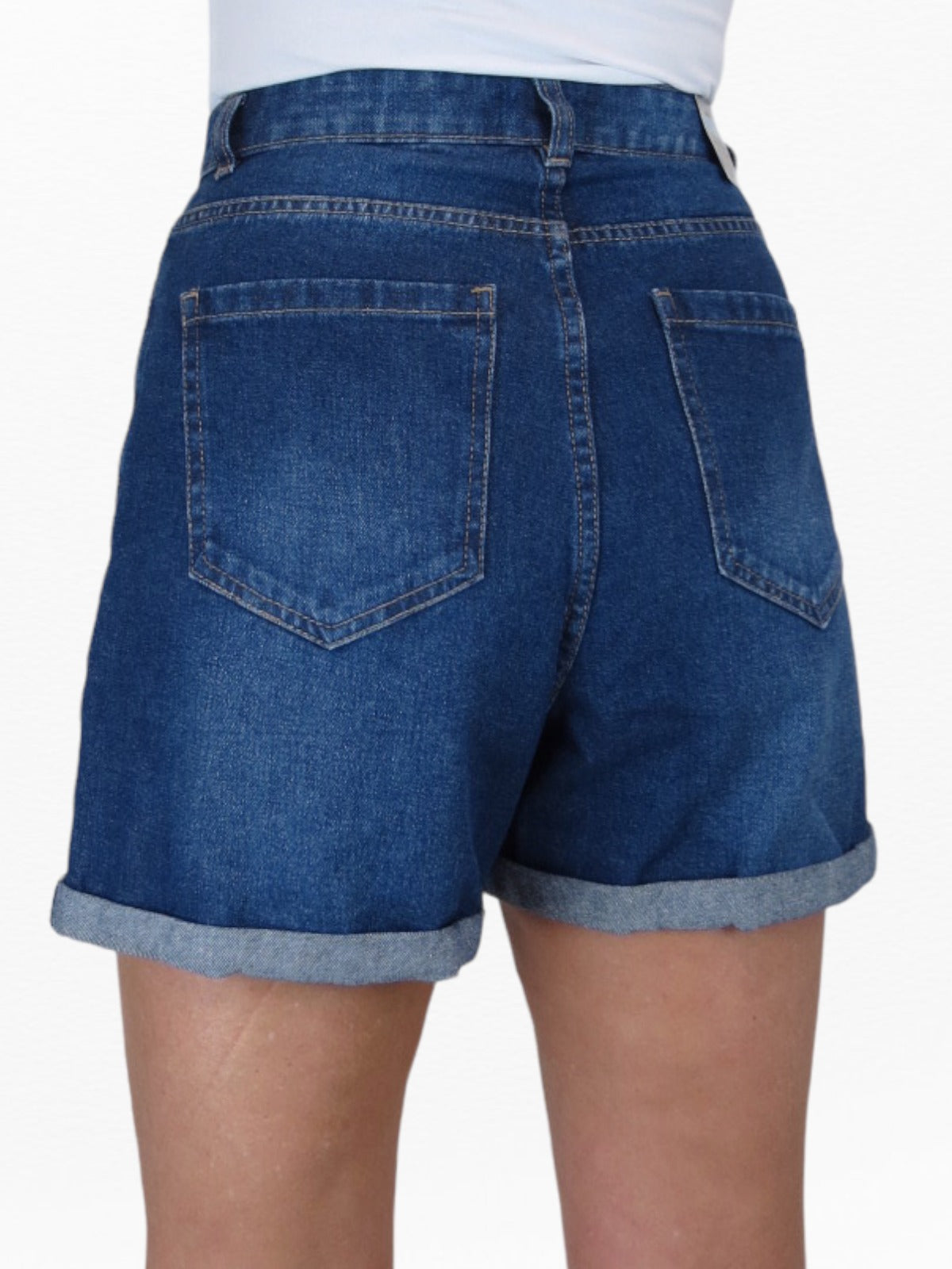 Women's High Waist Denim Mom Shorts Dark Blue Faded