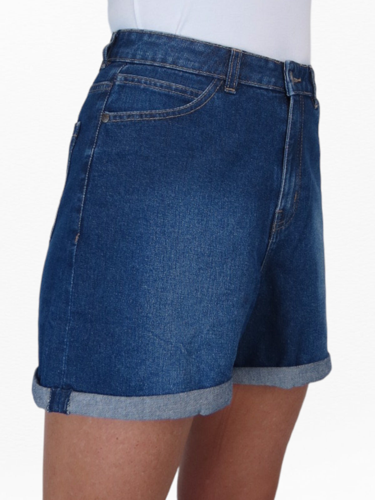 Women's High Waist Denim Mom Shorts Dark Blue Faded