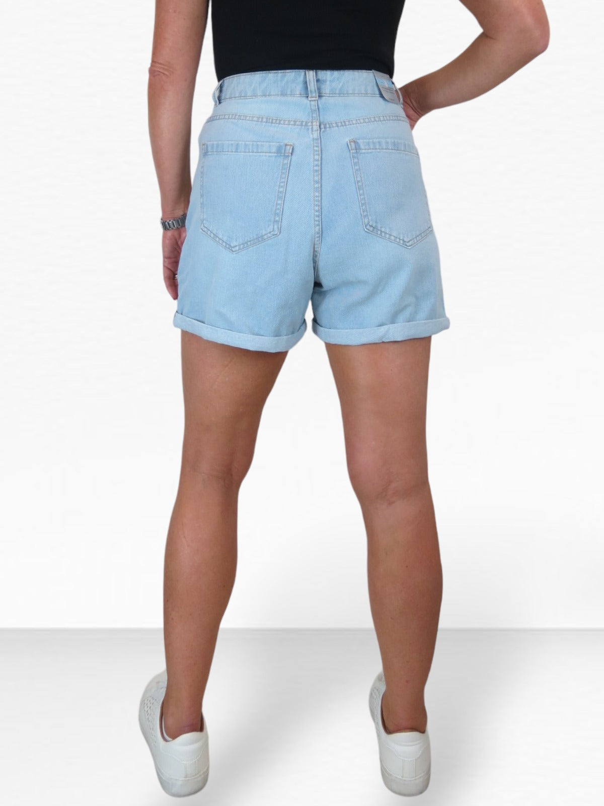 Women's High Waist Denim Mom Shorts Bleached Pale Blue