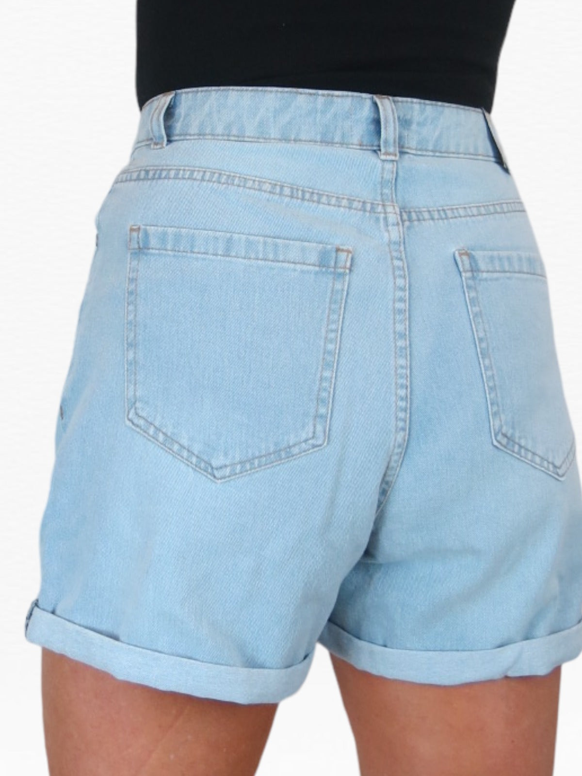 Women's High Waist Denim Mom Shorts Bleached Pale Blue