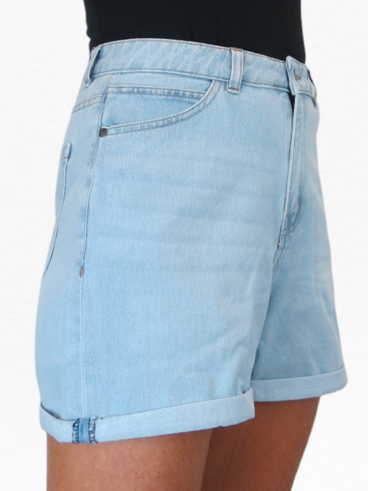 Women's High Waist Denim Mom Shorts Bleached Pale Blue