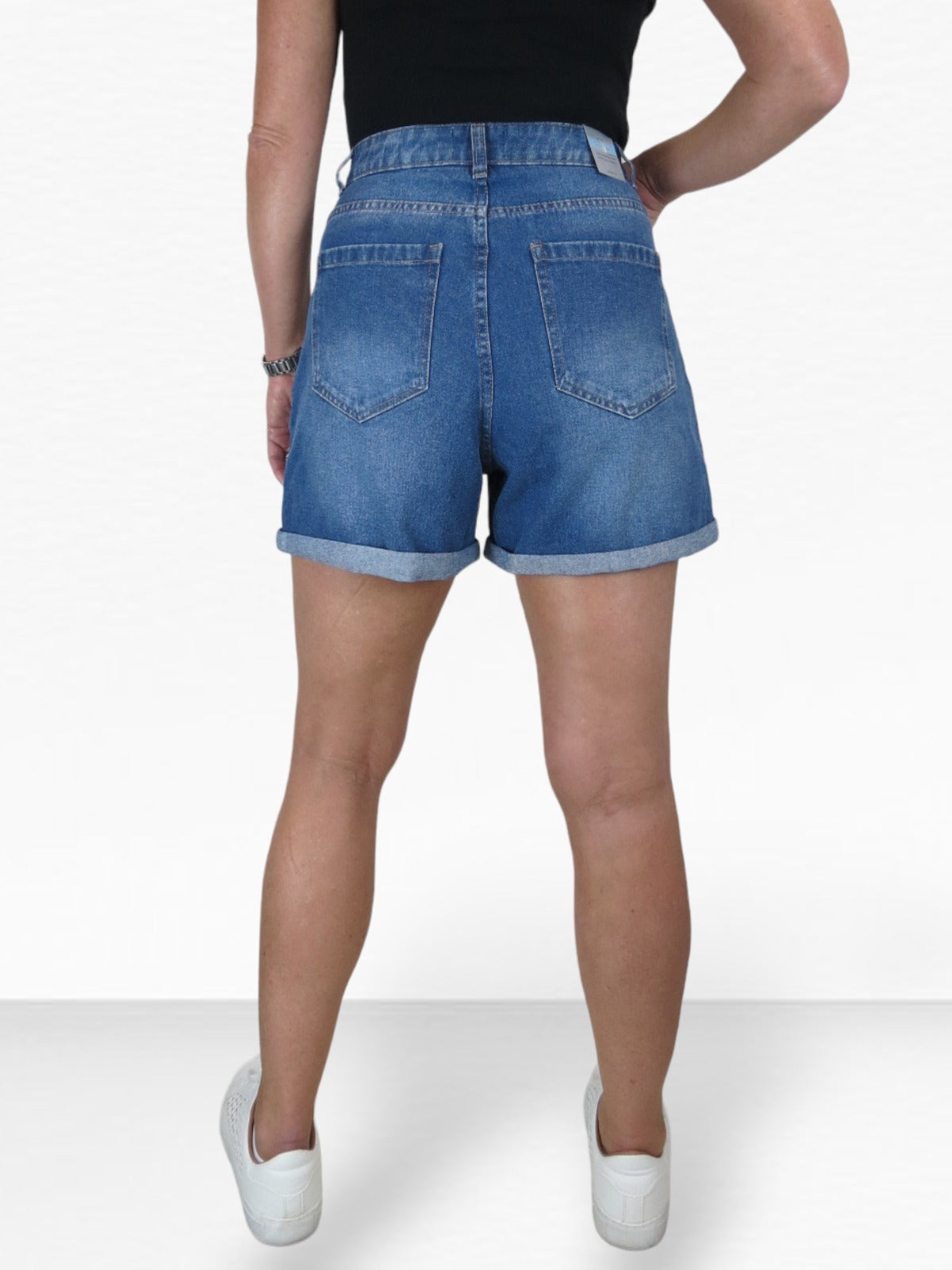 Women's High Waist Denim Mom Shorts Mid Blue Faded