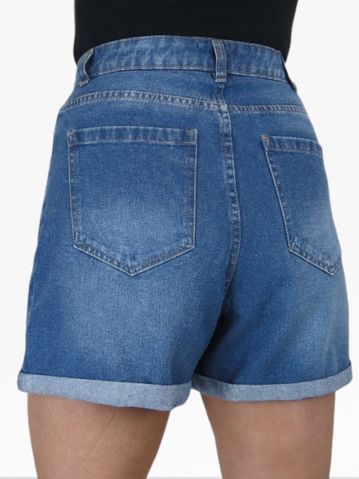 Women's High Waist Denim Mom Shorts Mid Blue Faded