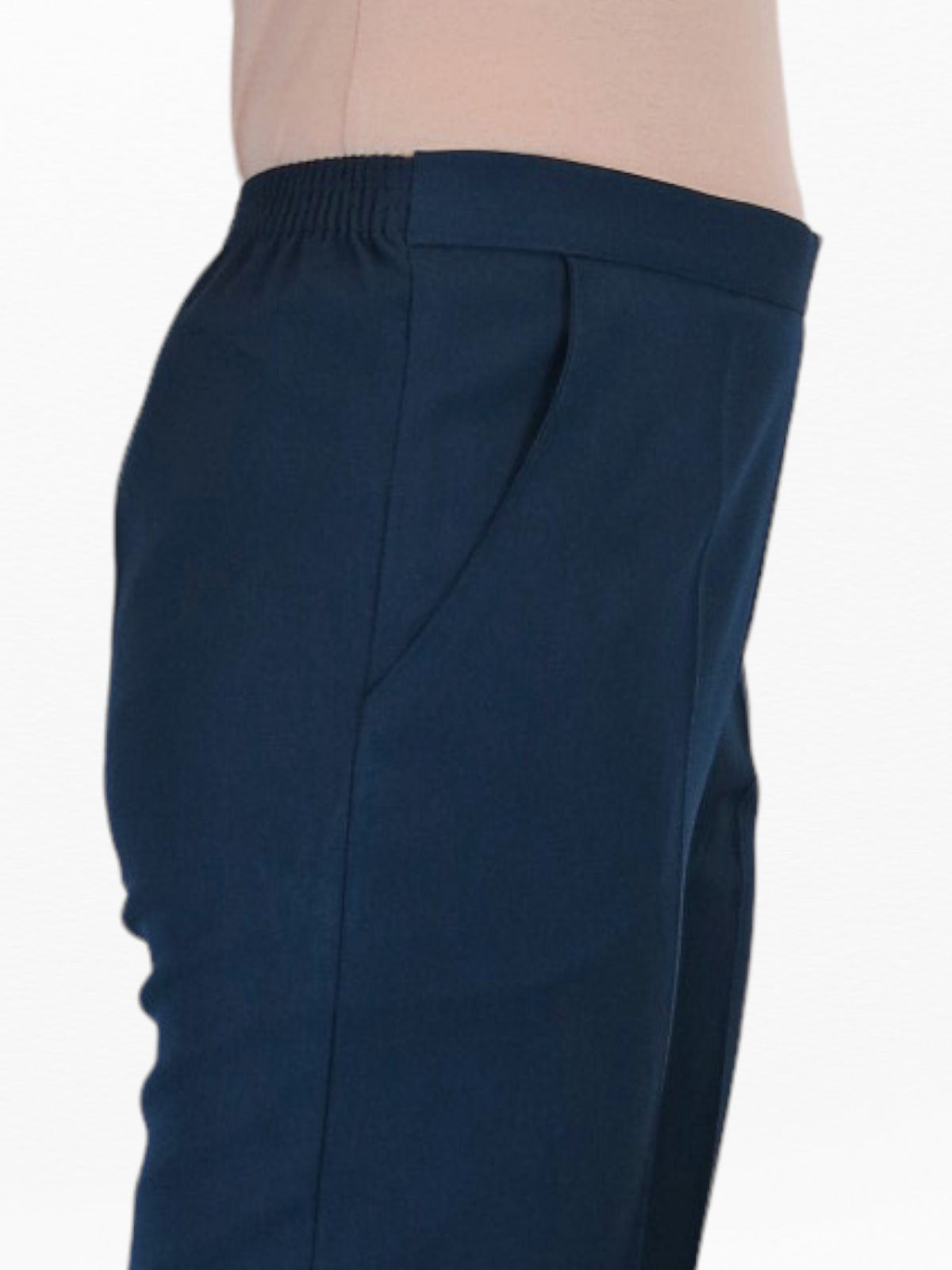 Women's Elasticated Waist Cropped Smart Trousers Navy Blue