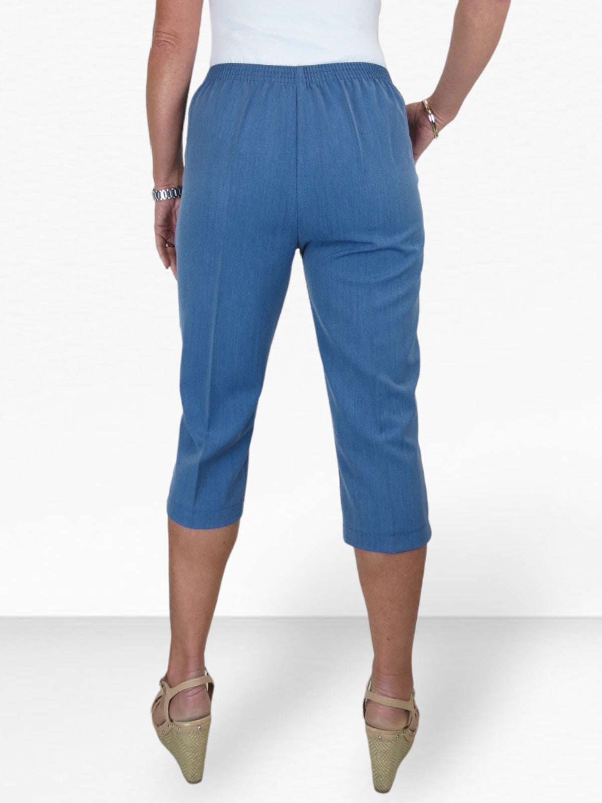 Women's Elasticated Waist Cropped Smart Trousers Denim Blue