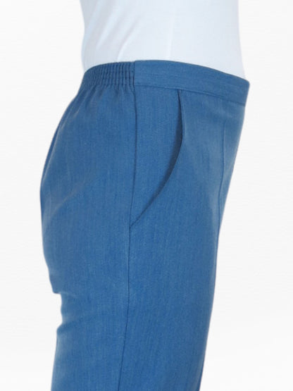 Women's Elasticated Waist Cropped Smart Trousers Denim Blue