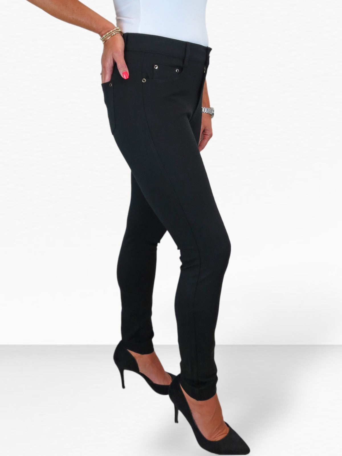 Womens Soft Stretch Ponte Trousers with Pockets Black
