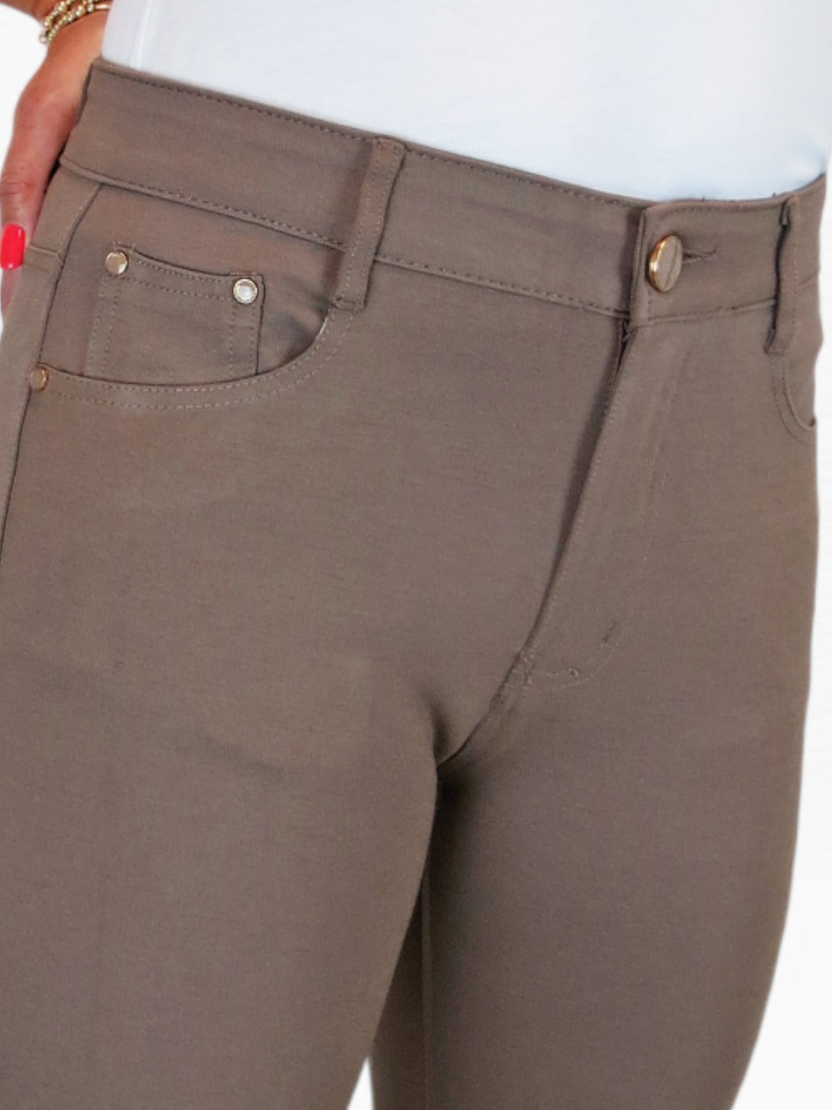 Womens Soft Stretch Ponte Trousers with Pockets Taupe Brown