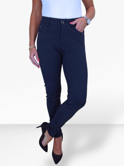 Womens Soft Stretch Ponte Trousers with Pockets Navy Blue