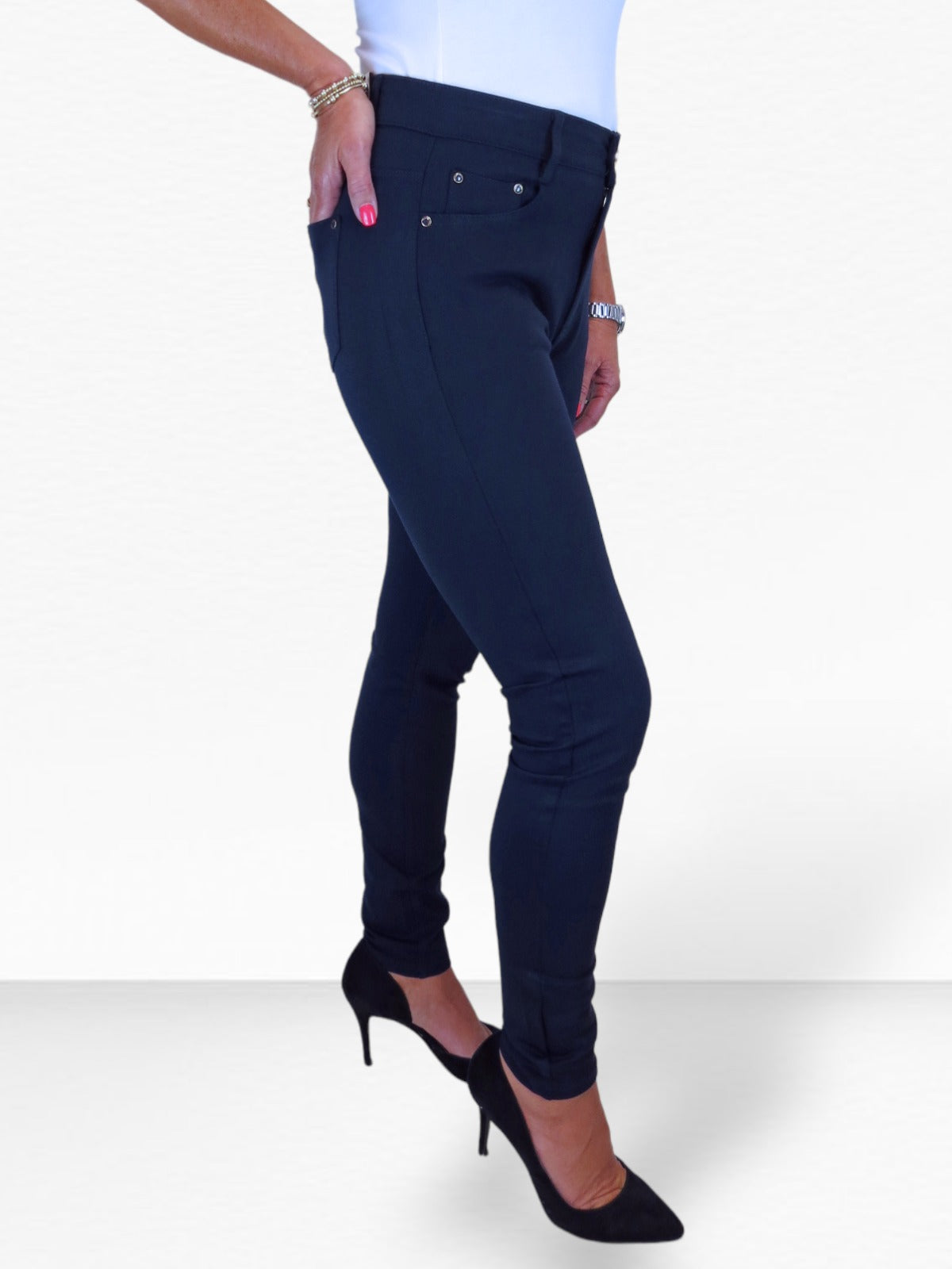 Womens Soft Stretch Ponte Trousers with Pockets Navy Blue