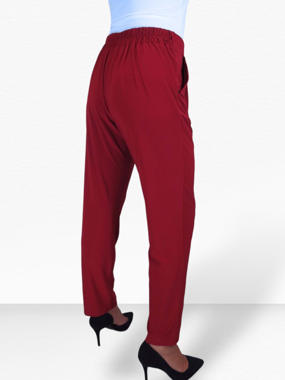 Women's Smart Work Elasticated Waist Trousers Deep Red