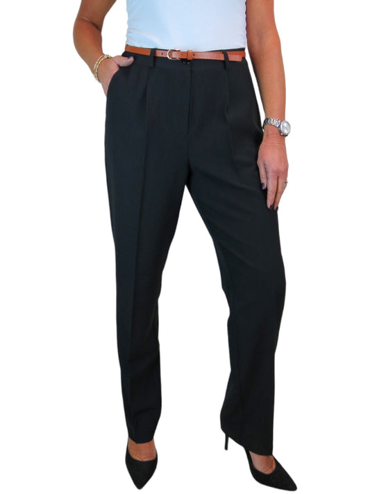 Smart Tapered Leg Pleated Trousers Black