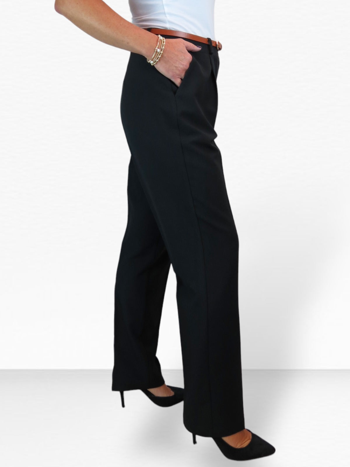 Smart Tapered Leg Pleated Trousers Black