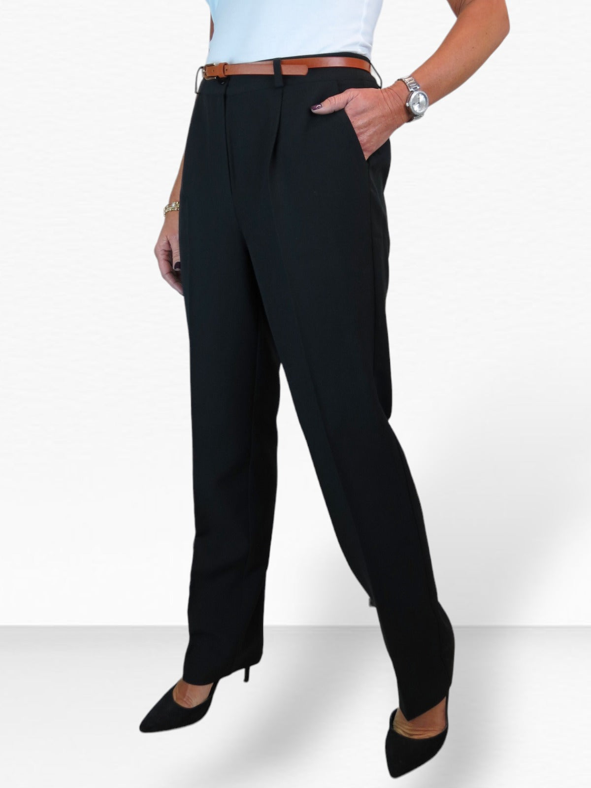 Smart Tapered Leg Pleated Trousers Black