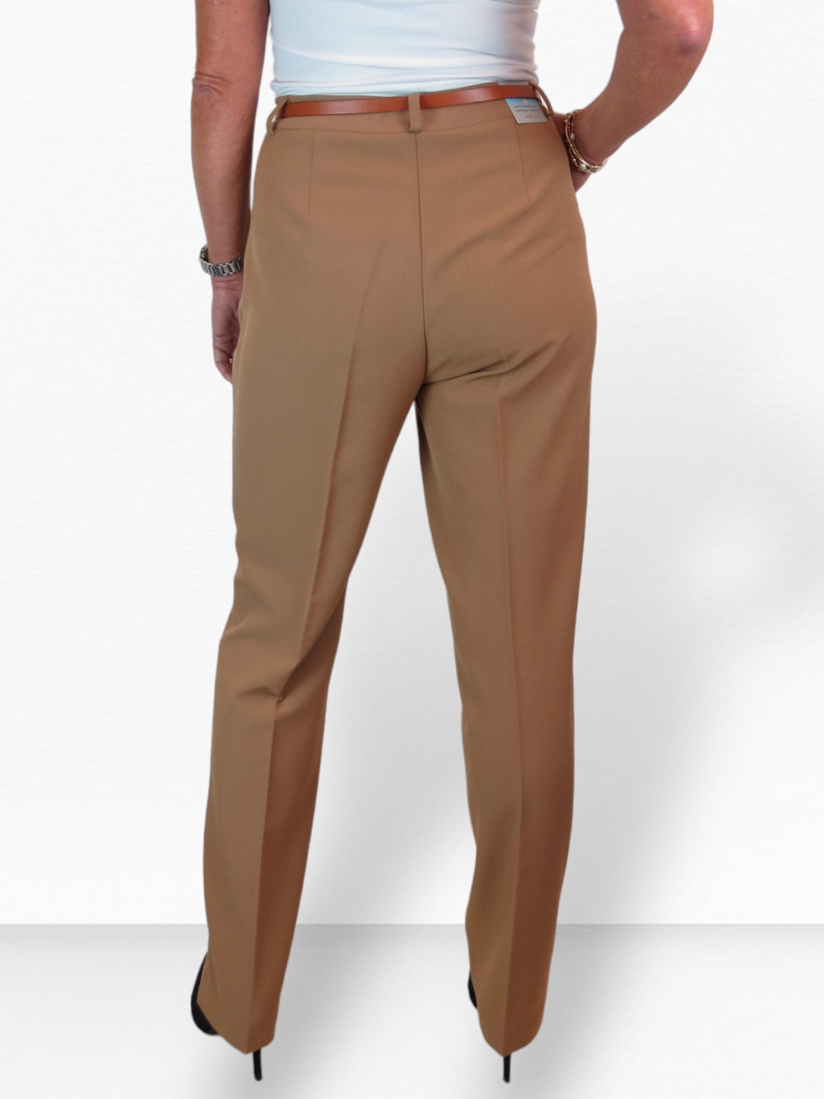 Smart Tapered Leg Pleated Trousers Tan