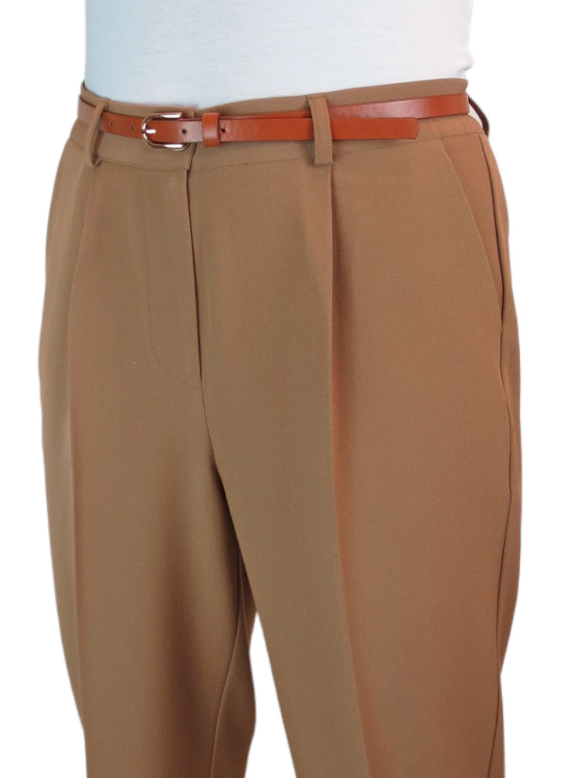 Smart Tapered Leg Pleated Trousers Tan