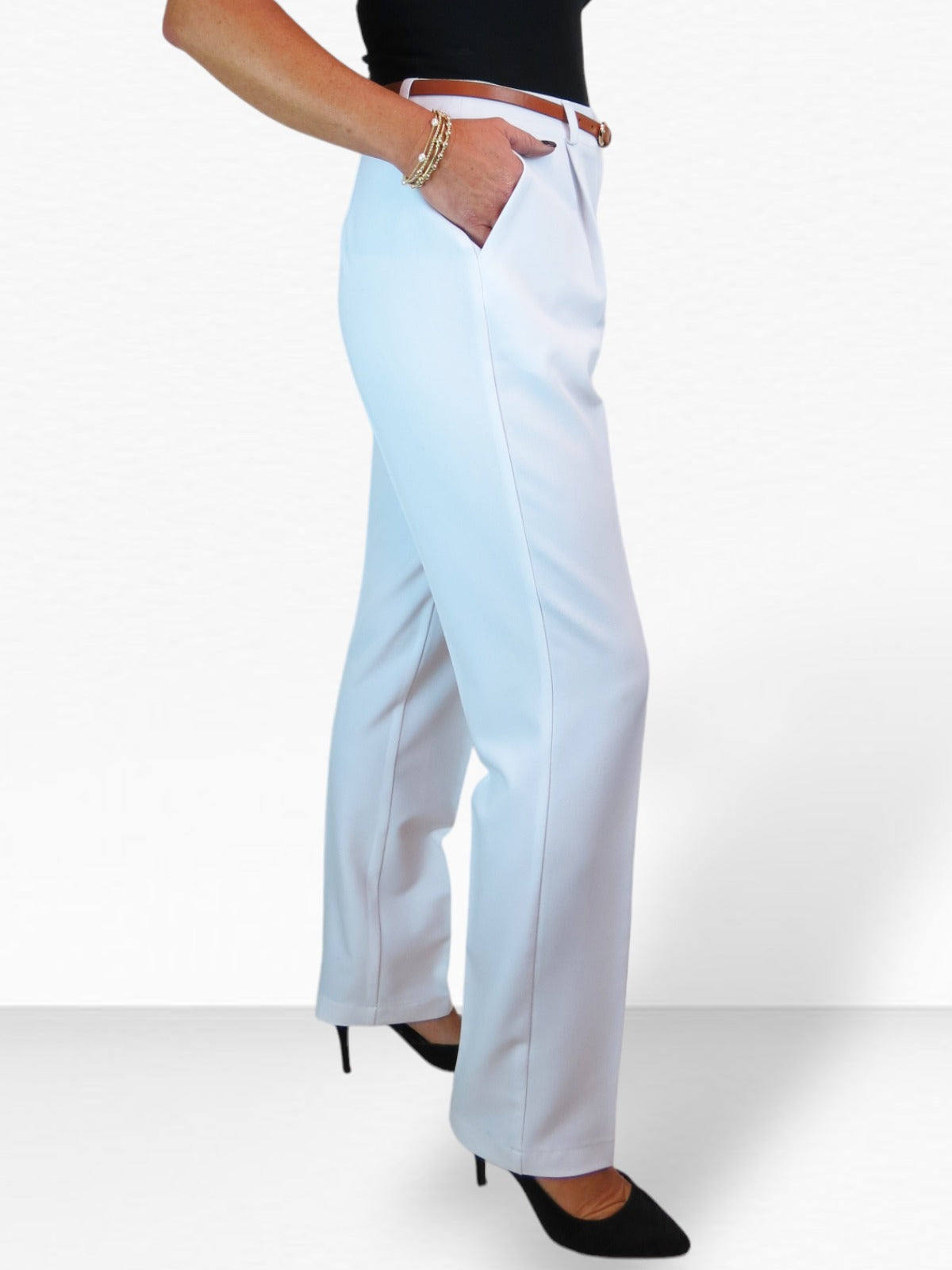 Smart Tapered Leg Pleated Trousers White