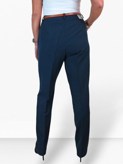 Smart Tapered Leg Pleated Trousers Navy Blue