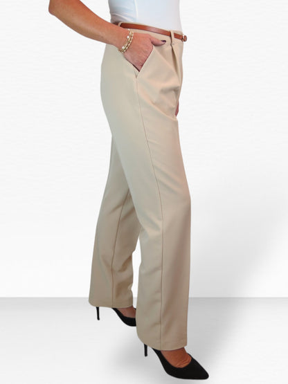 Smart Tapered Leg Pleated Trousers Beige