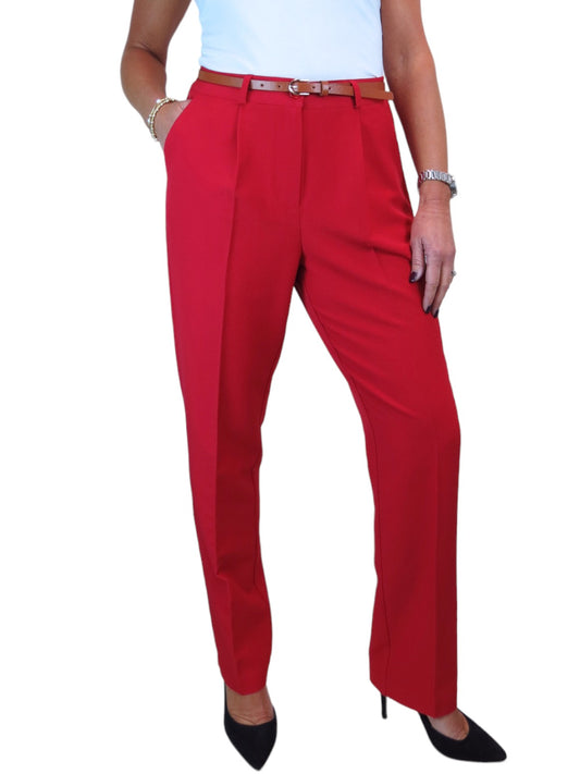 Smart Tapered Leg Pleated Trousers Red