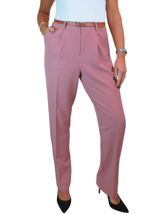 Smart Tapered Leg Pleated Trousers Pink
