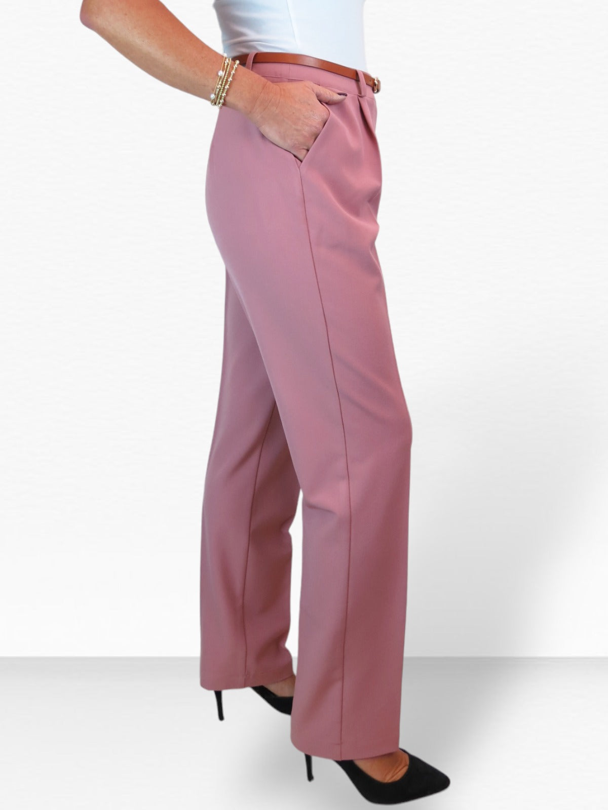 Smart Tapered Leg Pleated Trousers Pink