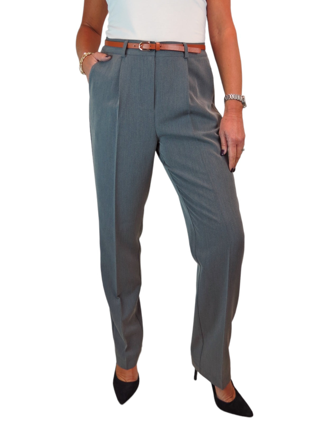 Smart Tapered Leg Pleated Trousers Marl Grey