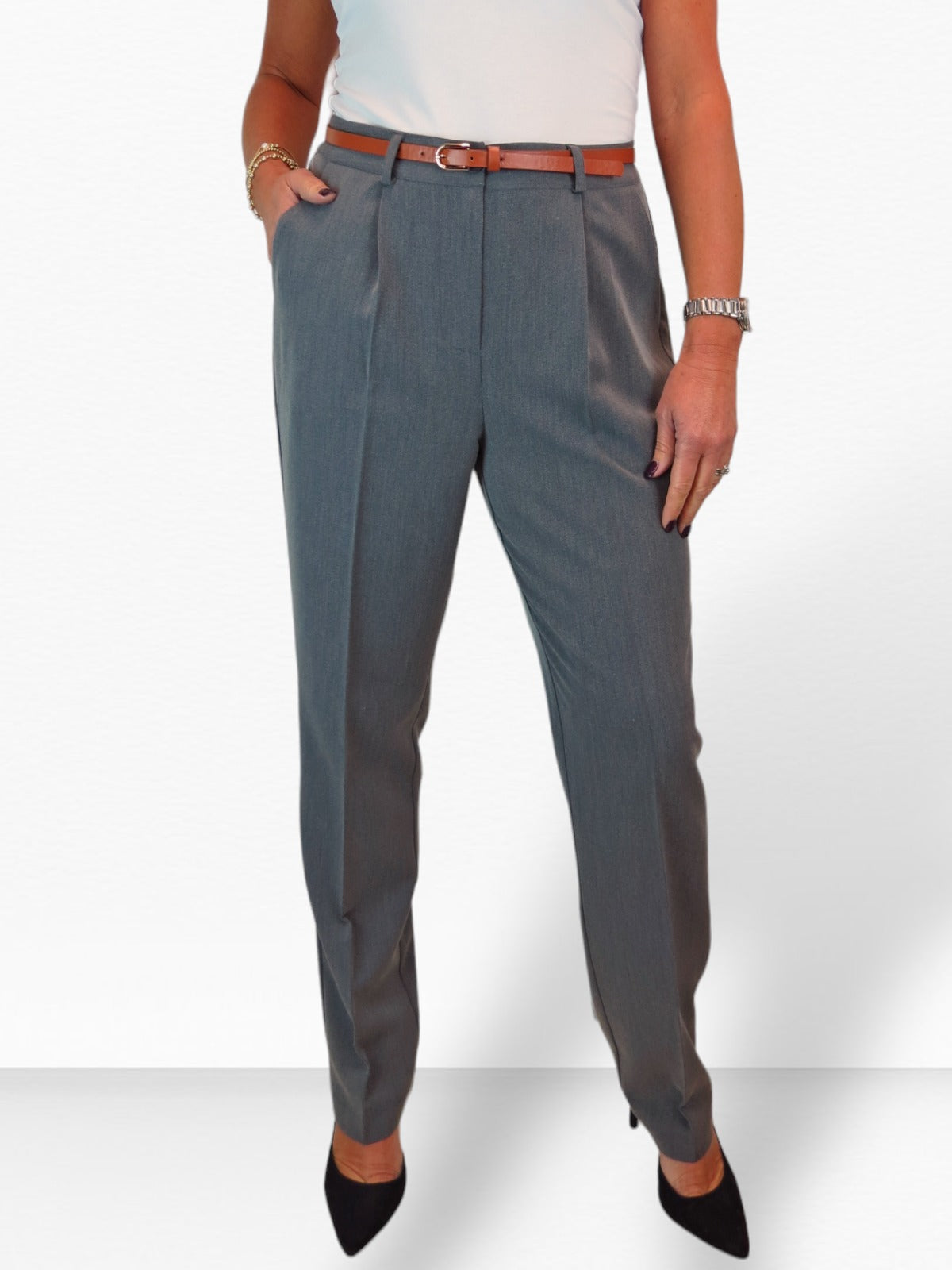 Smart Tapered Leg Pleated Trousers Marl Grey