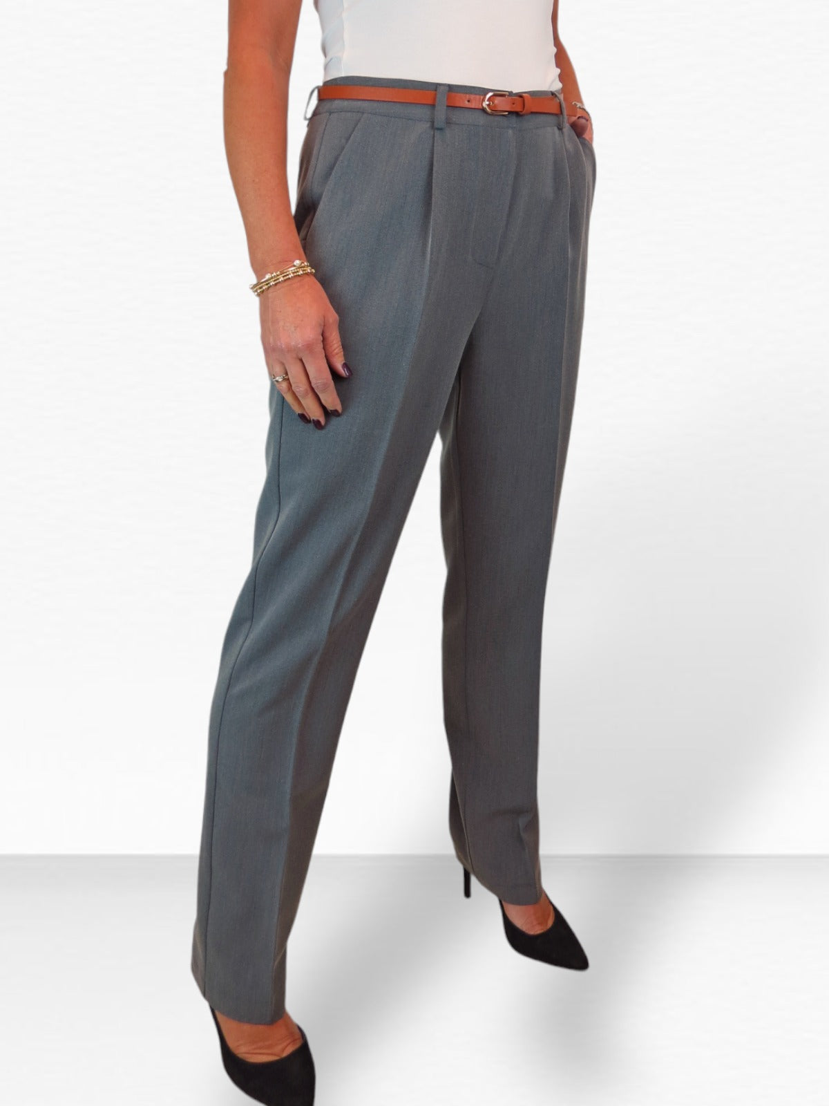 Smart Tapered Leg Pleated Trousers Marl Grey