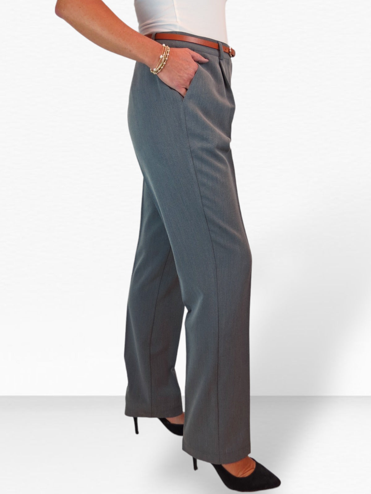 Smart Tapered Leg Pleated Trousers Marl Grey
