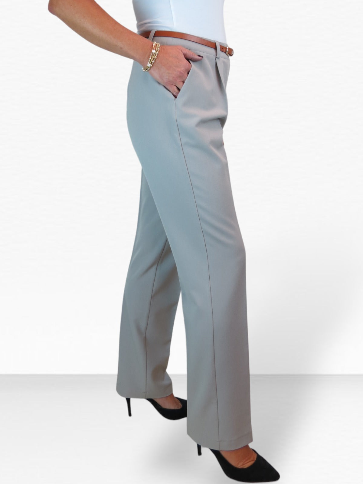 Smart Tapered Leg Pleated Trousers Light Grey