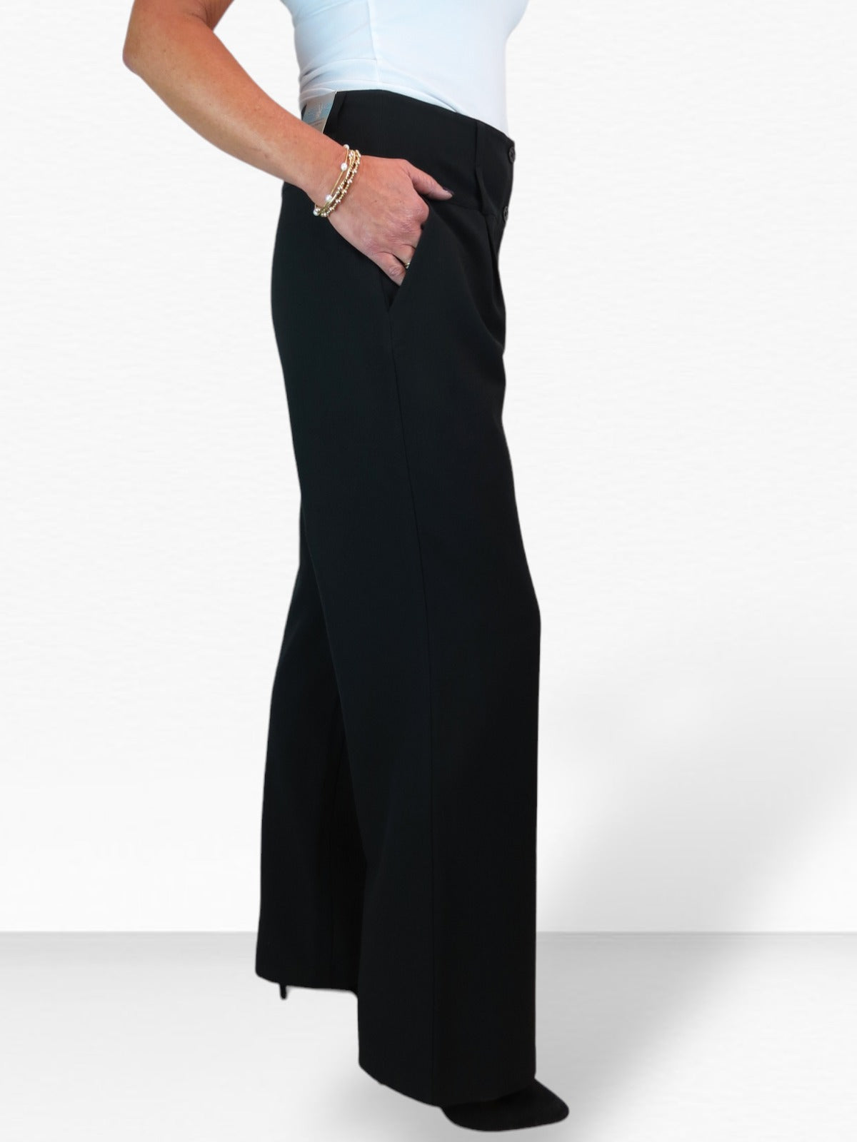 High Waisted Wide Leg Smart Trouser Black