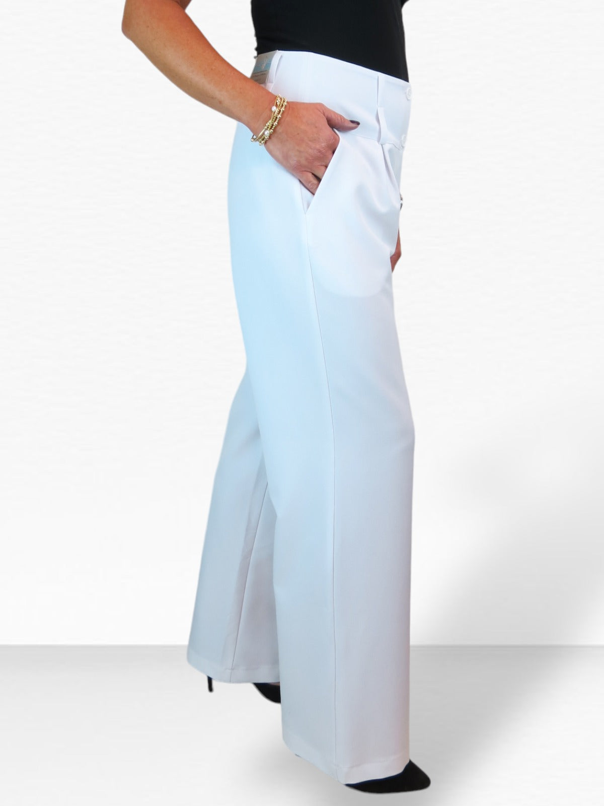 High Waisted Wide Leg Smart Trouser White