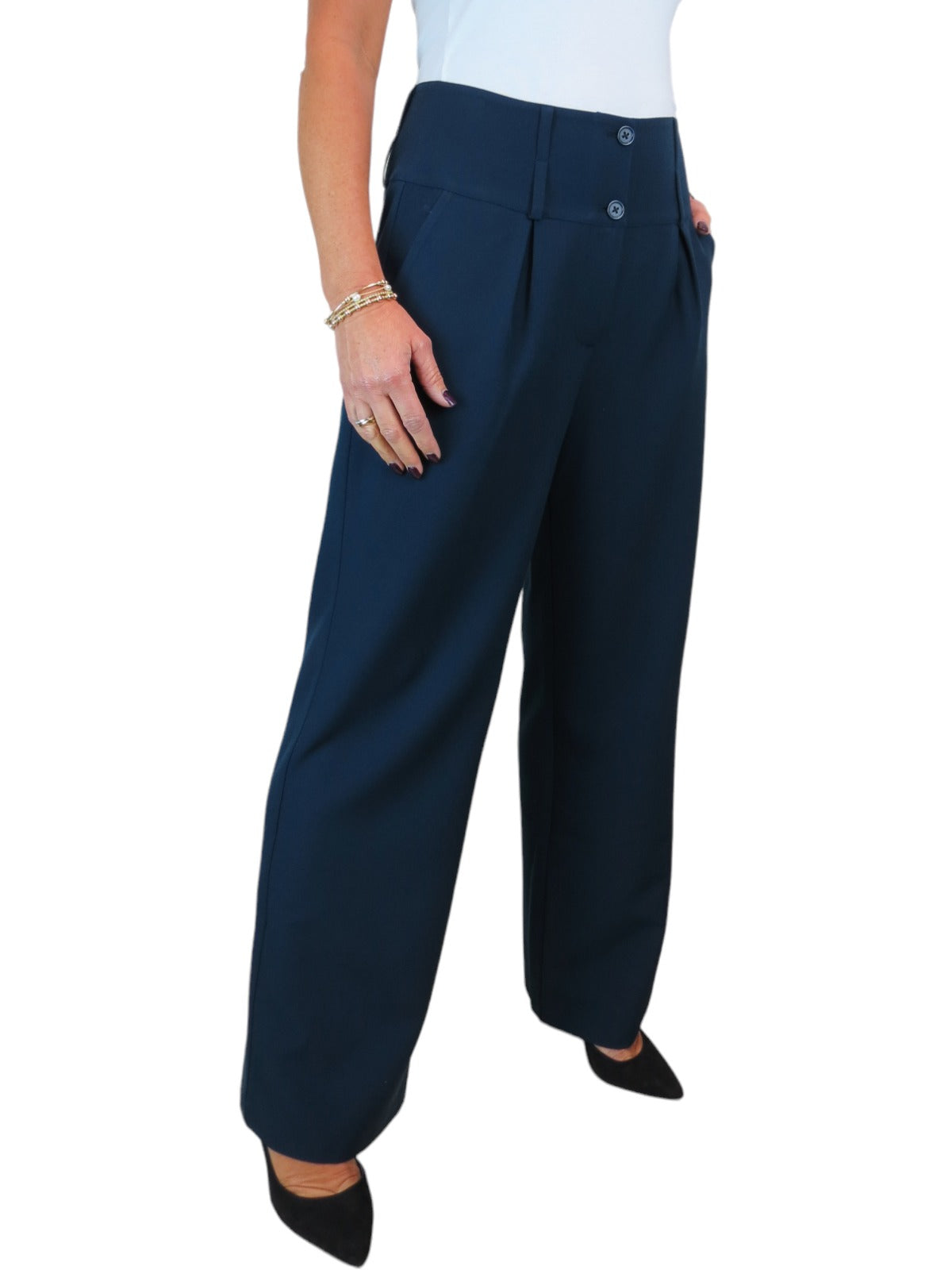 High Waisted Wide Leg Smart Trouser Navy Blue