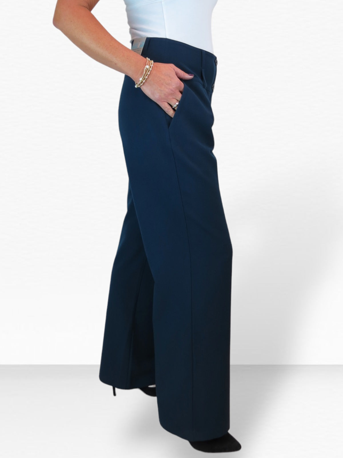 High Waisted Wide Leg Smart Trouser Navy Blue