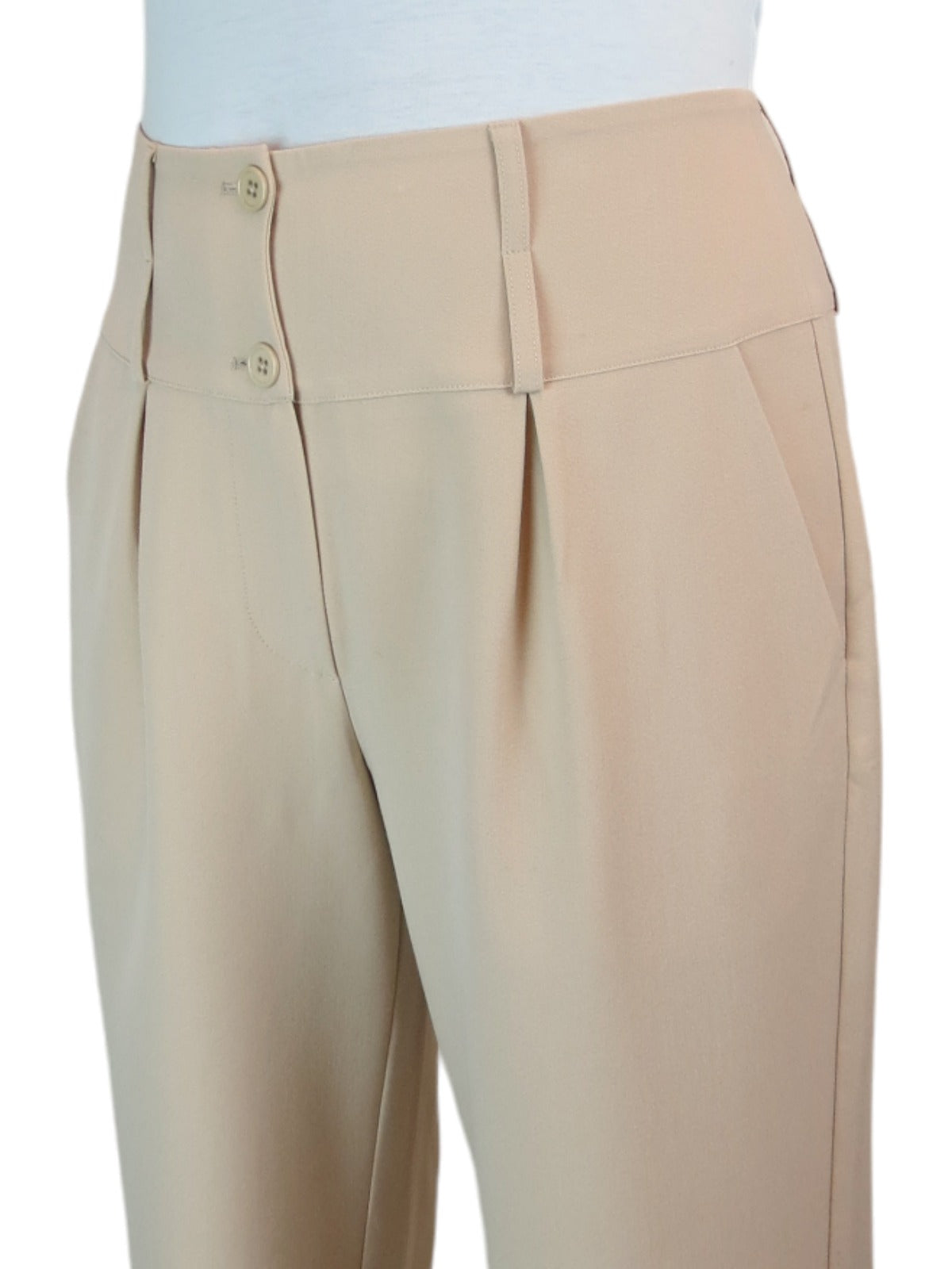 High Waisted Wide Leg Smart Trouser Beige