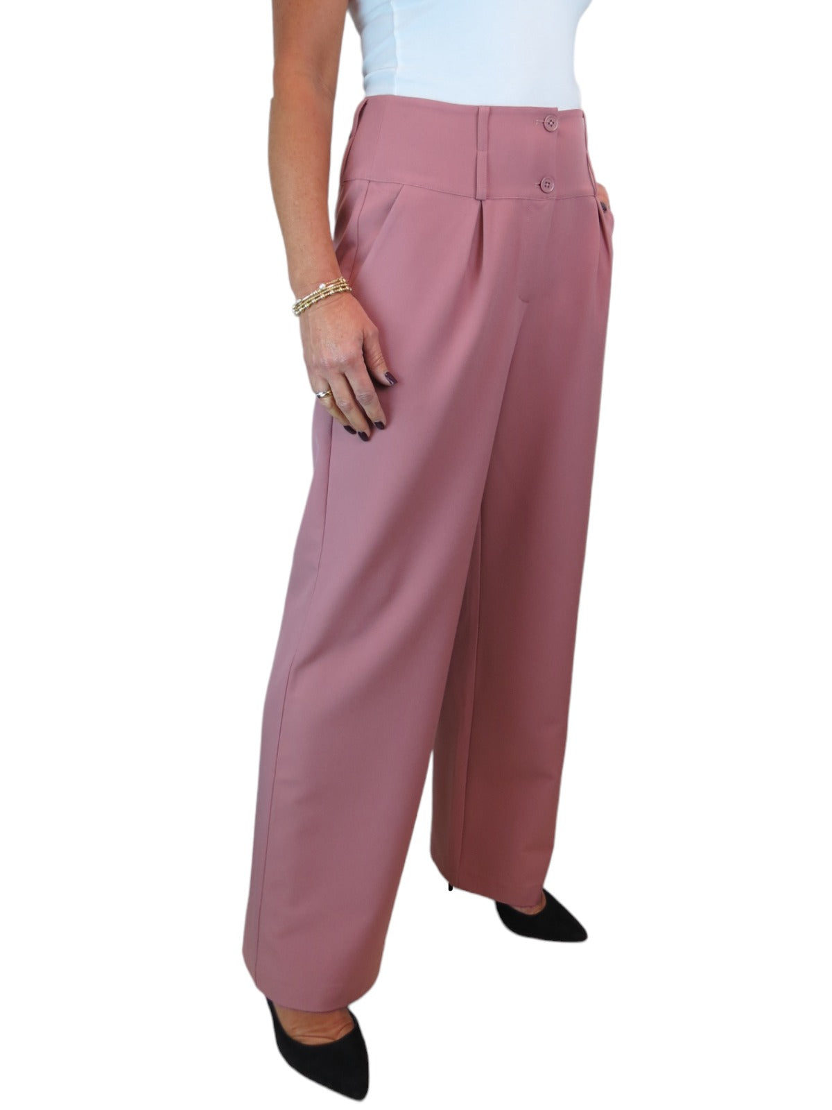 High Waisted Wide Leg Smart Trouser Pink