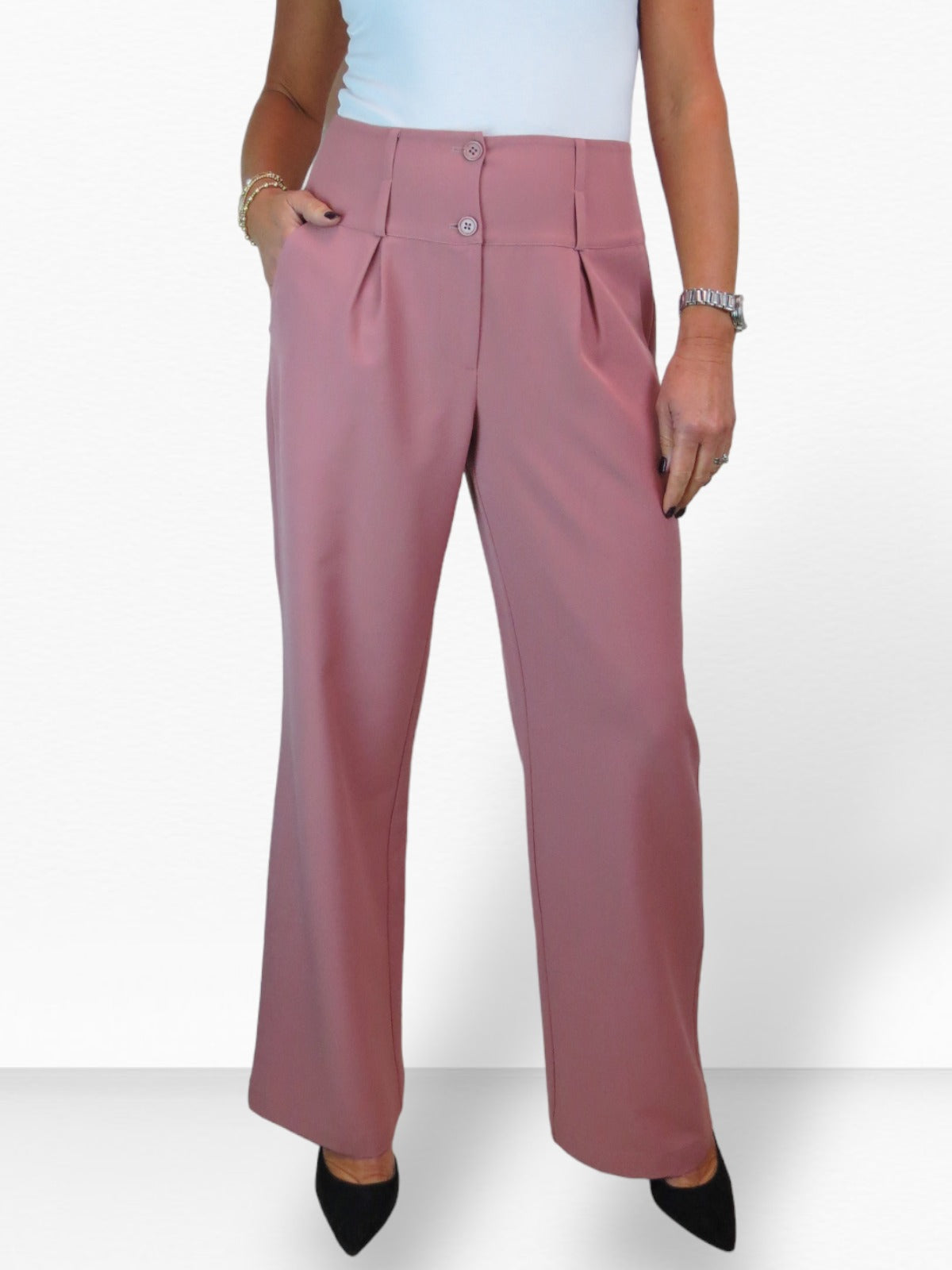 High Waisted Wide Leg Smart Trouser Pink