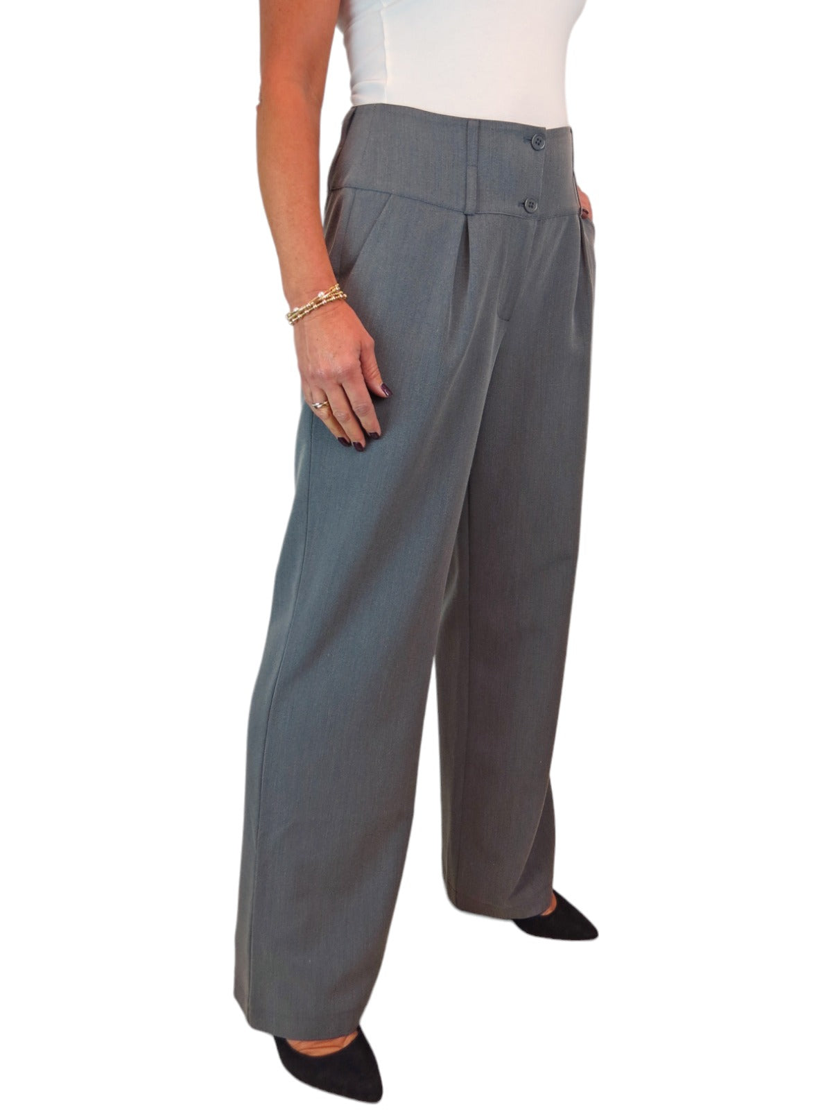 High Waisted Wide Leg Smart Trouser Marl Grey